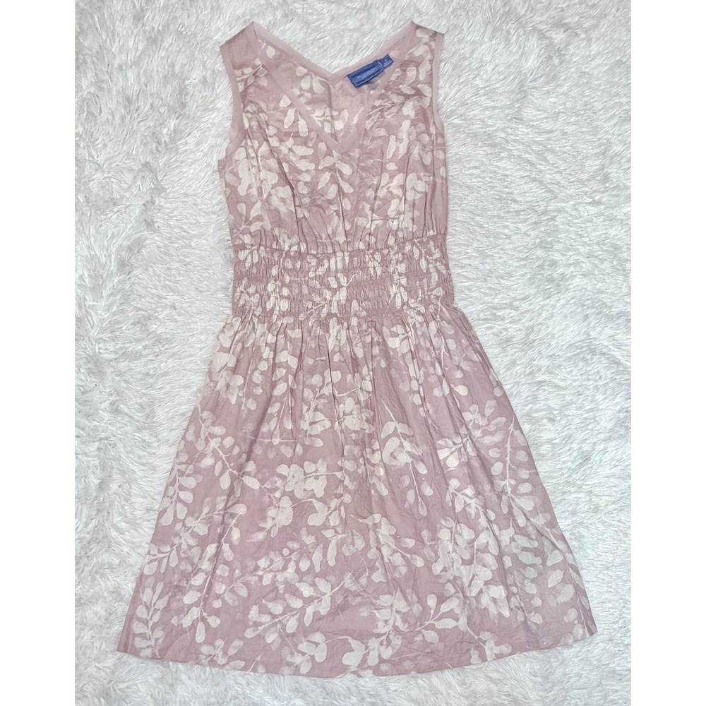 Simply Vera Wang Women Pink Leaf Print Waist V-Neck Sleeveless Dress Small S